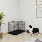 Foldable 36-inch black wire double-door dog cage